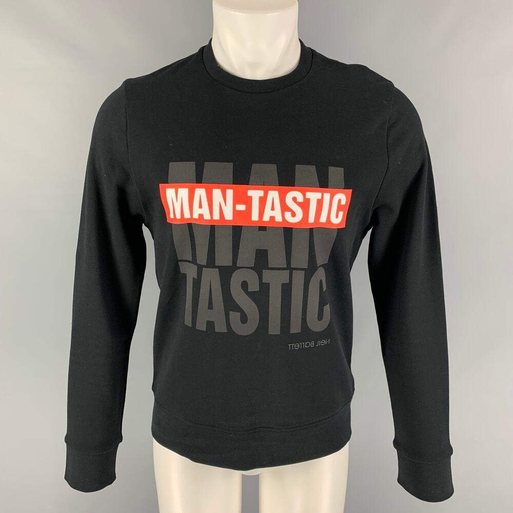 NEIL BARRETT Size S Black Red Man-Tastic Graphic Viscose Crew-Neck Sweatshirt